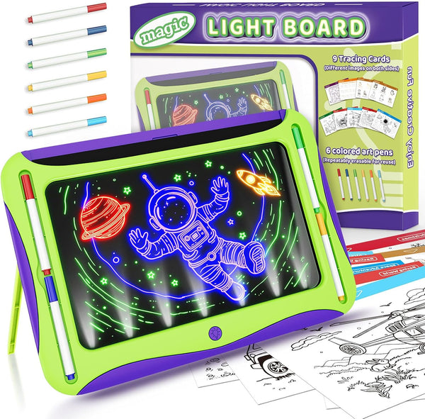 LED Drawing Board  with 9 Dual-Sided Card, 6 Marker for Kids